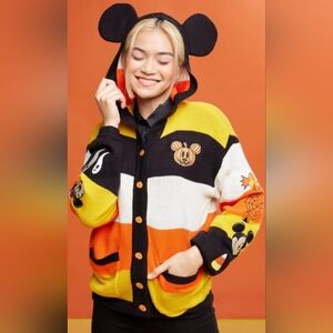 NWT Mickey Mouse Candy Corn Striped Disney Cardigan Her Universe Halloween Small